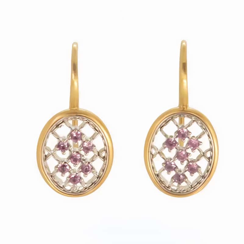 Women's Two-Tone Golden & Silvery Oval Dangle Earrings